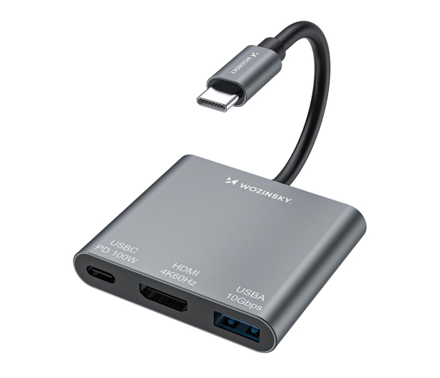 Wozinsky Hub USB-C PD 100W HDMI 4K@30Hz USB-A 10Gbps szary WHCH-01 - 1487908 - zdjęcie